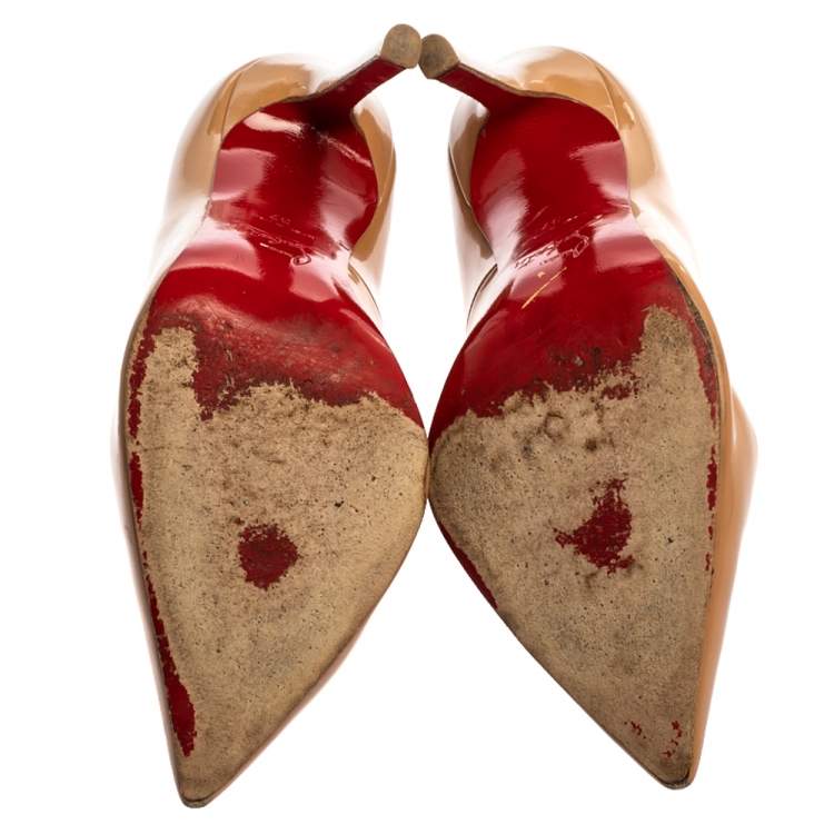 Pre Owned Christian Louboutin Beige Patent Leather Pigalle Pumps Size 37