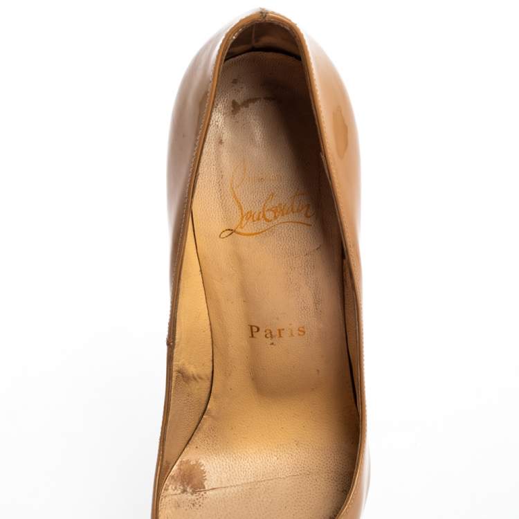 Pre Owned Christian Louboutin Beige Patent Leather Pigalle Pumps Size 37