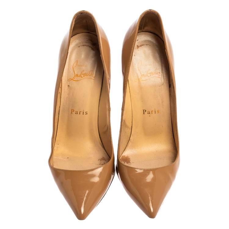 Pre Owned Christian Louboutin Beige Patent Leather Pigalle Pumps Size 37