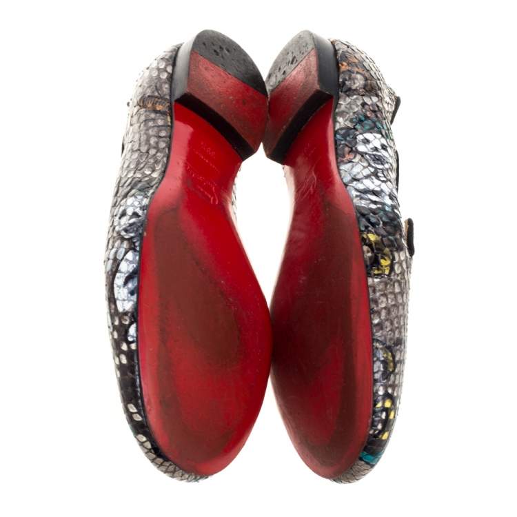 Pre Owned Christian Louboutin Brown Python Smoking Slippers Size 39.5