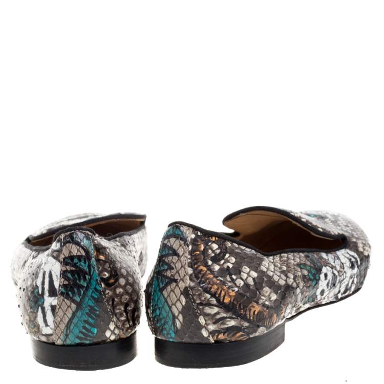 Pre Owned Christian Louboutin Brown Python Smoking Slippers Size 39.5