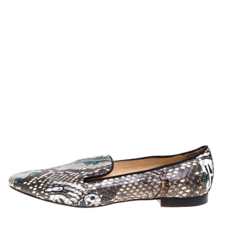 Pre Owned Christian Louboutin Brown Python Smoking Slippers Size 39.5