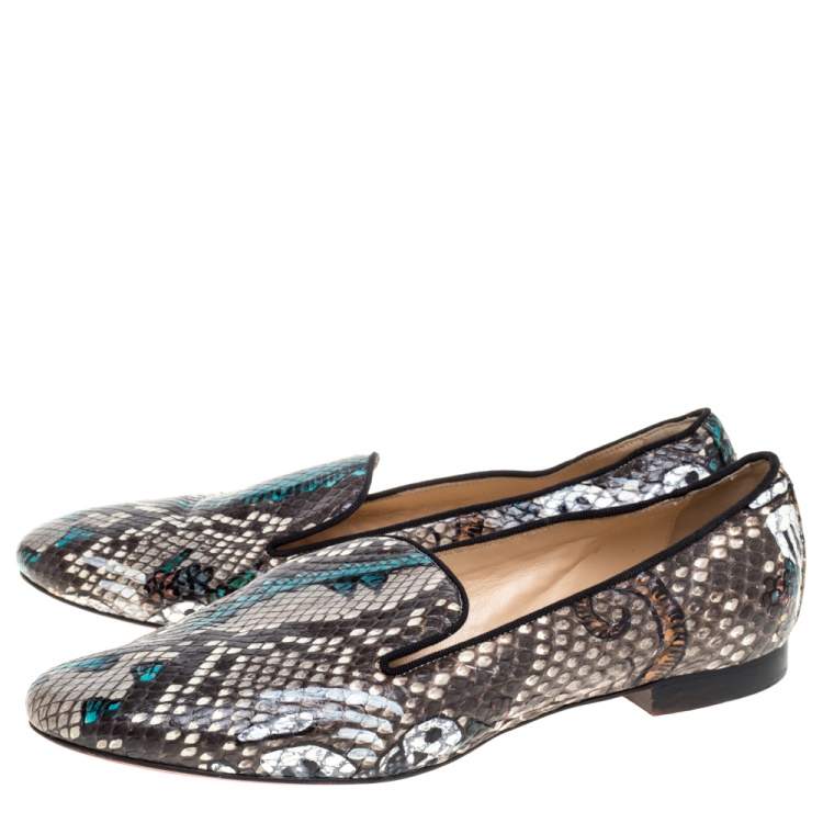 Pre Owned Christian Louboutin Brown Python Smoking Slippers Size 39.5