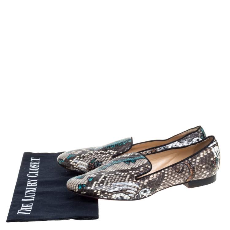 Pre Owned Christian Louboutin Brown Python Smoking Slippers Size 39.5