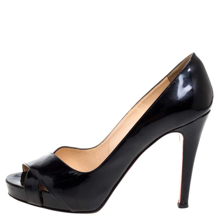 Christian Louboutin Black Patent Leather Criss Cross Peep