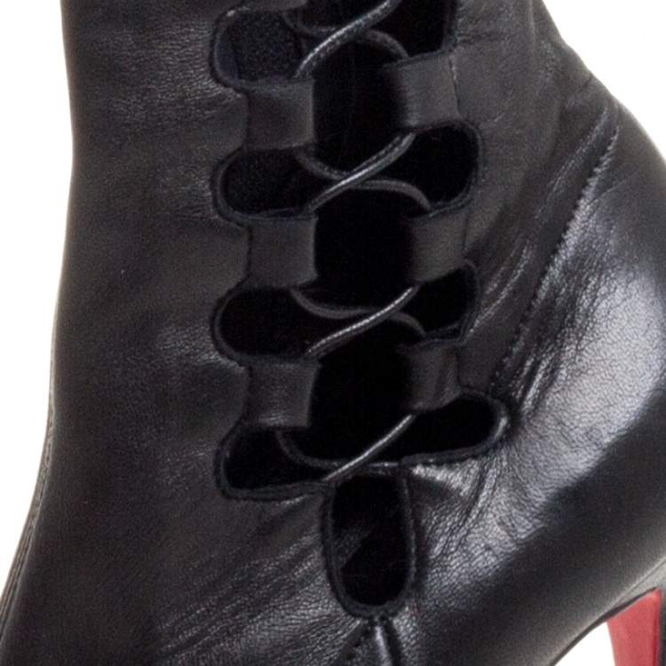 Pre Owned Christian Louboutin Black Leather Goulue High Boots Size 37