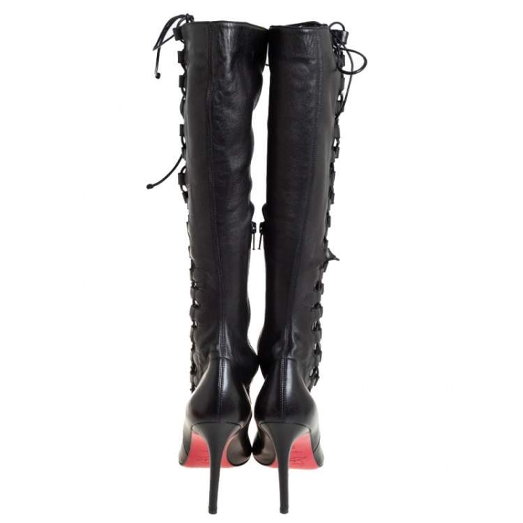 Pre Owned Christian Louboutin Black Leather Goulue High Boots Size 37