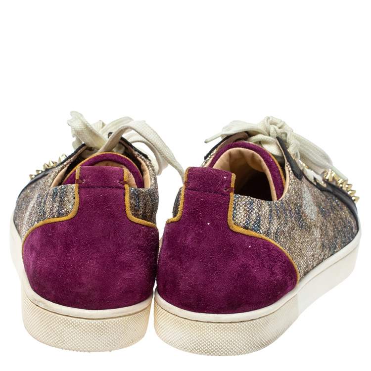 Pre Owned Christian Louboutin Multicolor Glitter and Leather Louis Junior Spikes Sneakers Size 37.5
