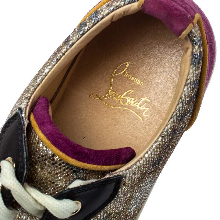 Pre Owned Christian Louboutin Multicolor Glitter and Leather Louis Junior Spikes Sneakers Size 37.5