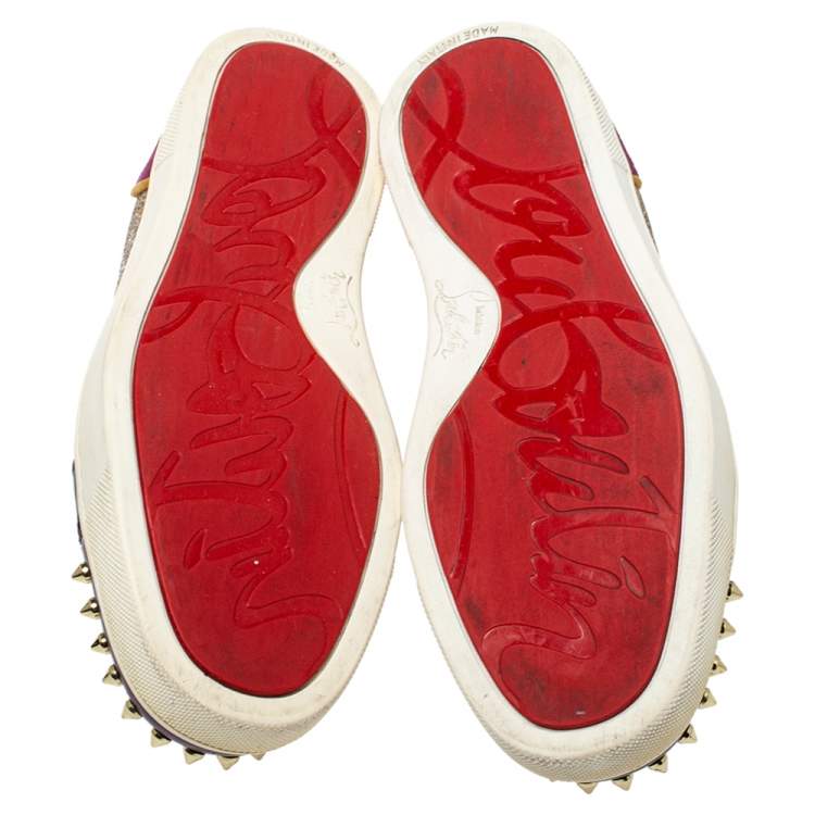 Pre Owned Christian Louboutin Multicolor Glitter and Leather Louis Junior Spikes Sneakers Size 37.5