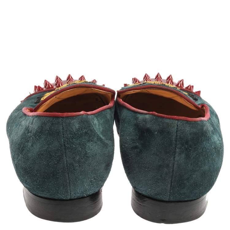 Pre Owned Christian Louboutin Blue/Red Suede And Patent Spiked Cap Toe Harvanana Smoking Slipper Size 37.5
