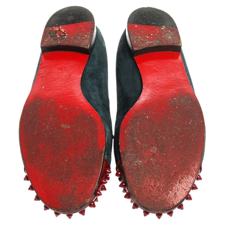Pre Owned Christian Louboutin Blue/Red Suede And Patent Spiked Cap Toe Harvanana Smoking Slipper Size 37.5