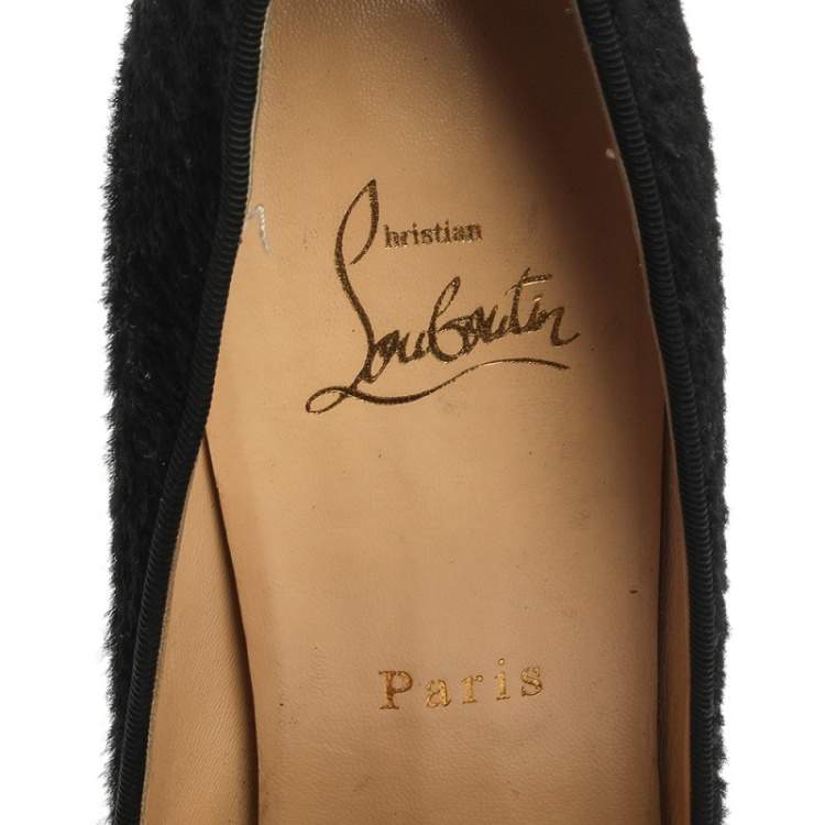 Pre Owned Christian Louboutin Black Leather And Pony Hair Maggie Platform Pumps Size 38