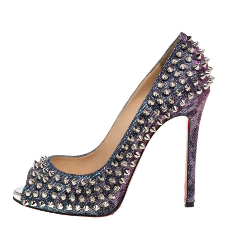 Christian Louboutin Pink/White Leather Holographic Glitter