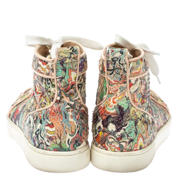 Pre Owned Christian Louboutin Multicolor Python Faience Rantus High Top Sneakers Size 35.5