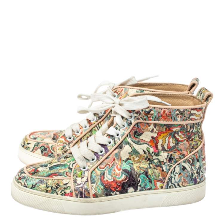 Pre Owned Christian Louboutin Multicolor Python Faience Rantus High Top Sneakers Size 35.5