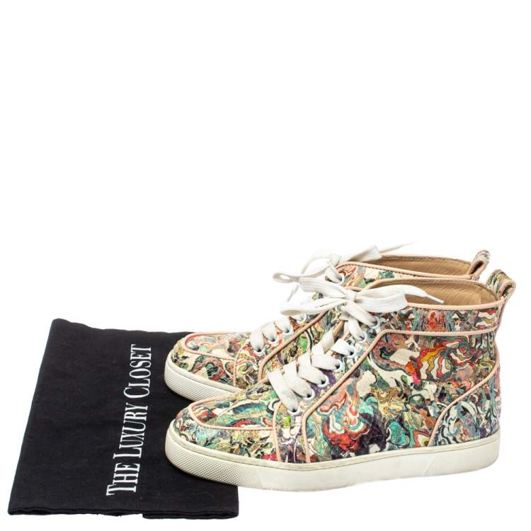 Pre Owned Christian Louboutin Multicolor Python Faience Rantus High Top Sneakers Size 35.5