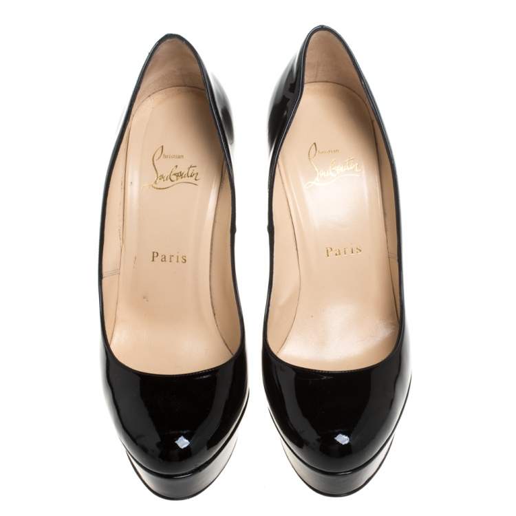 Pre Owned Christian Louboutin Black Patent Leather Bianca Platform Pumps Size 38