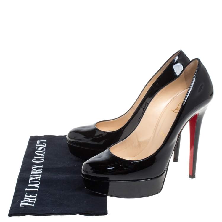 Pre Owned Christian Louboutin Black Patent Leather Bianca Platform Pumps Size 38