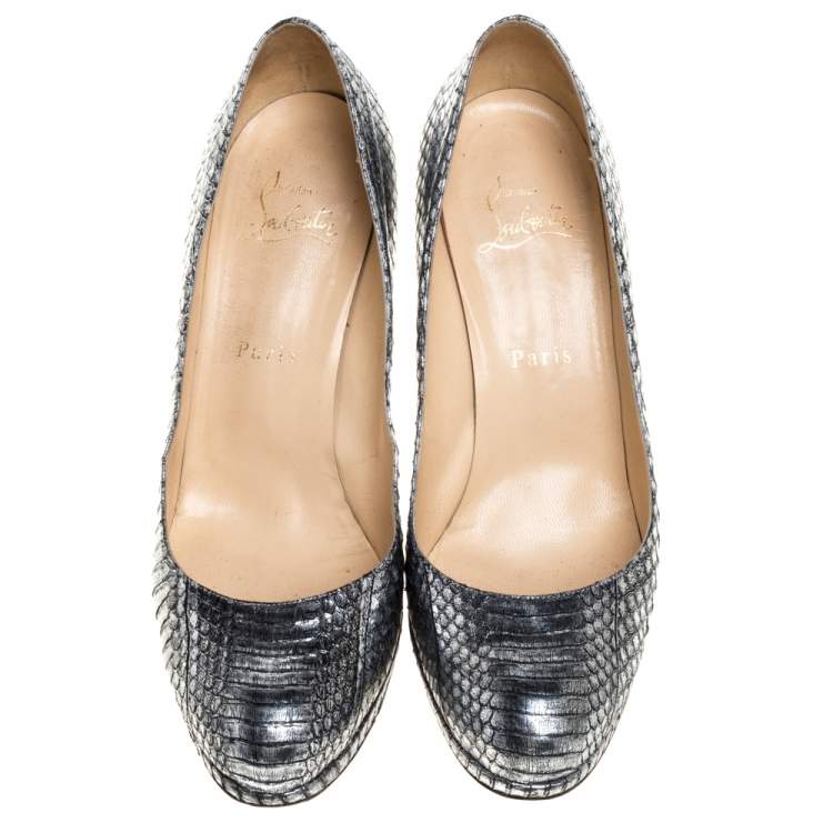 Pre Owned Christian Louboutin Silver Water Snake New Simple Platform Pumps Size 39