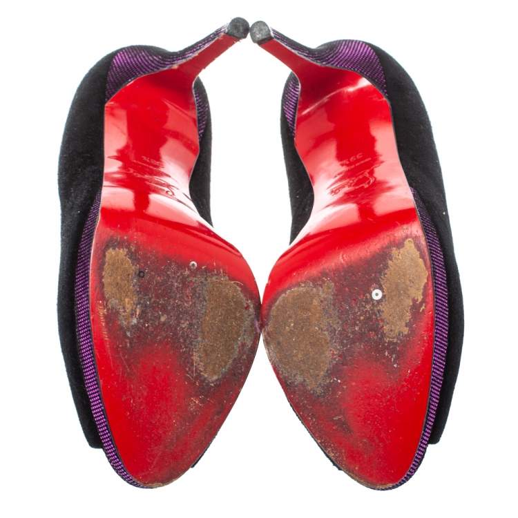 Pre Owned Christian Louboutin Black Suede Yolanda Peep Toe Pumps Size 39.5