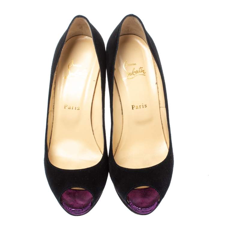 Pre Owned Christian Louboutin Black Suede Yolanda Peep Toe Pumps Size 39.5