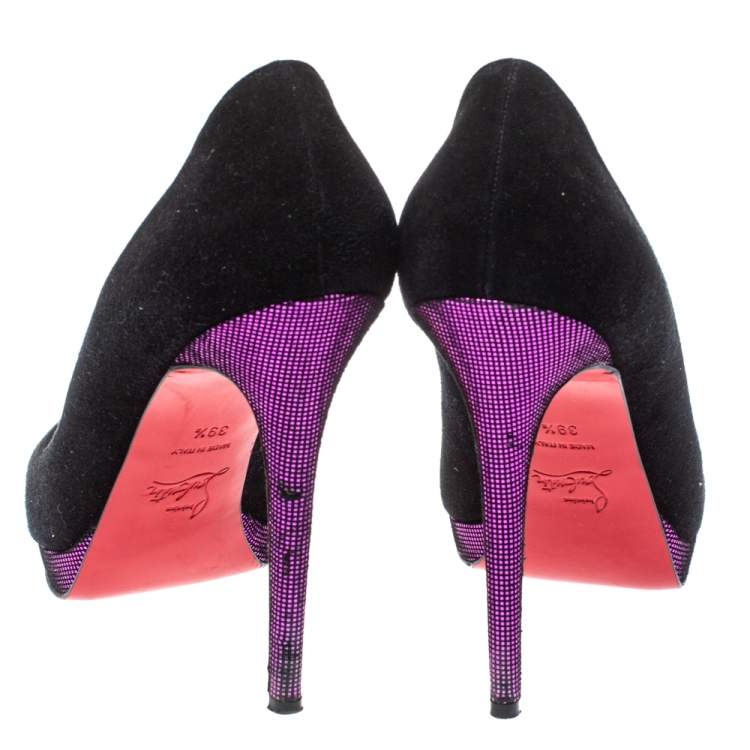 Pre Owned Christian Louboutin Black Suede Yolanda Peep Toe Pumps Size 39.5