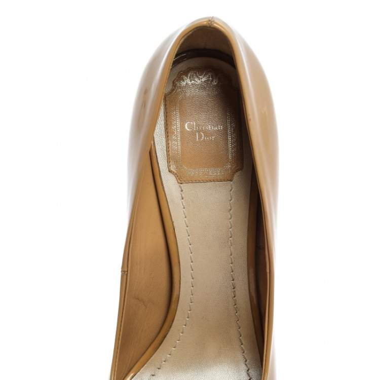 Pre Owned Dior Beige Patent Leather Peep Toe Platform Pumps Size 40