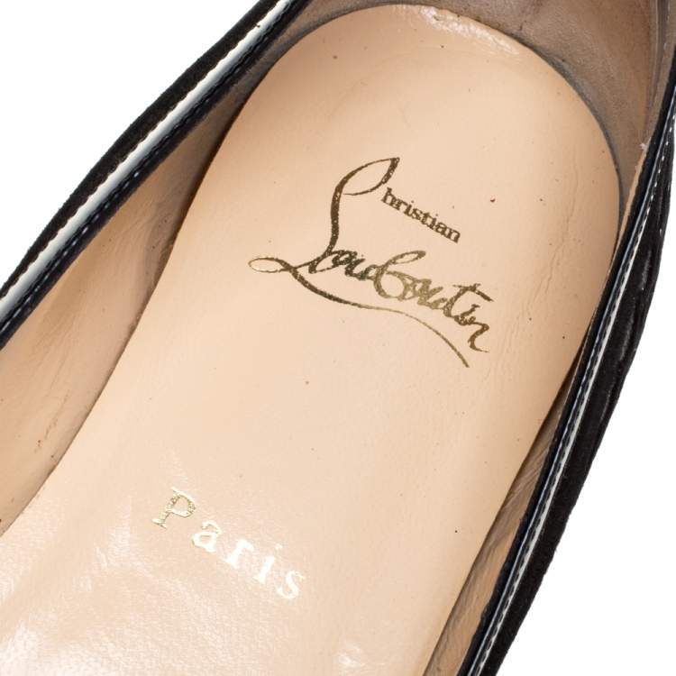 Pre Owned Christian Louboutin Black Velvet, Leather And Floque Glitter Paulina Ballet Flats Size 38