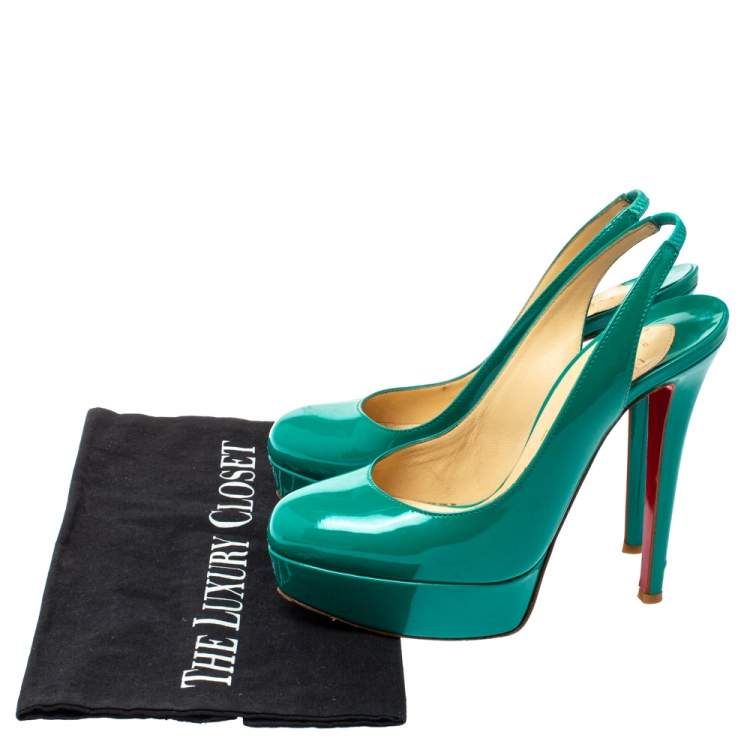 Pre Owned Christian Louboutin Green Patent Leather Slingback Platform Pumps Size 36
