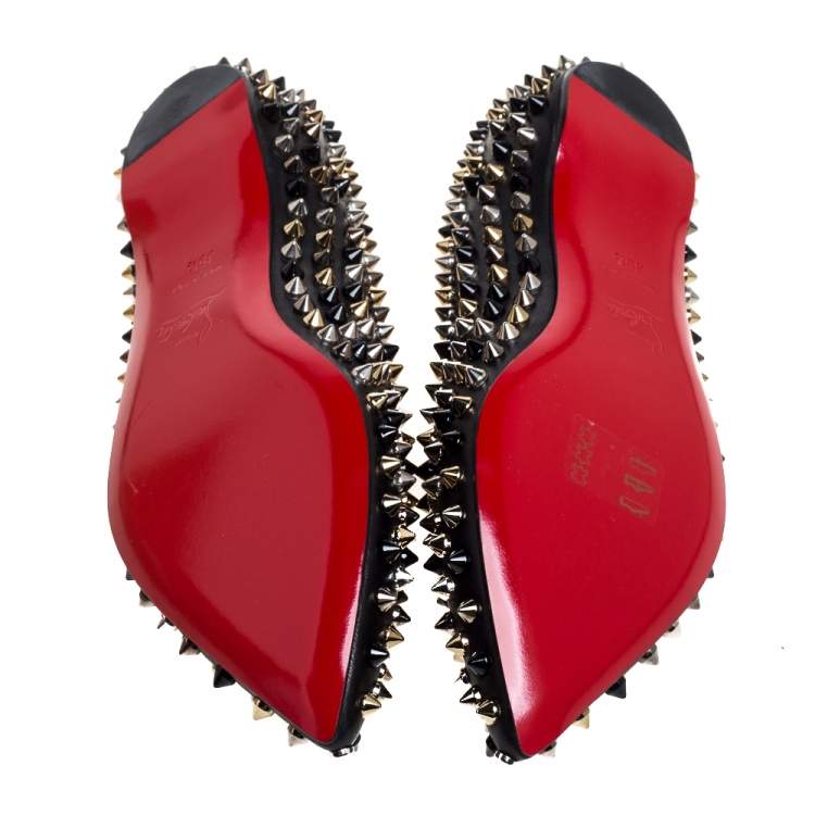 مملوكة مسبقًا Christian Louboutin Black Leather Pigalle Spike Ballet Flats Size 35.5