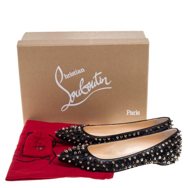 مملوكة مسبقًا Christian Louboutin Black Leather Pigalle Spike Ballet Flats Size 35.5