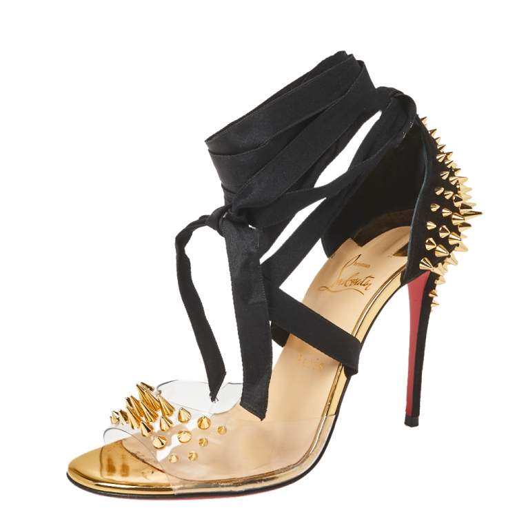Christian Louboutin Black Suede and PVC Barbarissima Spike Wrap Sandals ...