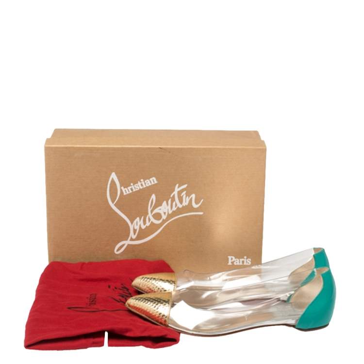 Pre Owned Christian Louboutin Tricolor Embossed Python Leather And PVC Corbeau Pointed Toe Flats Size 35.5