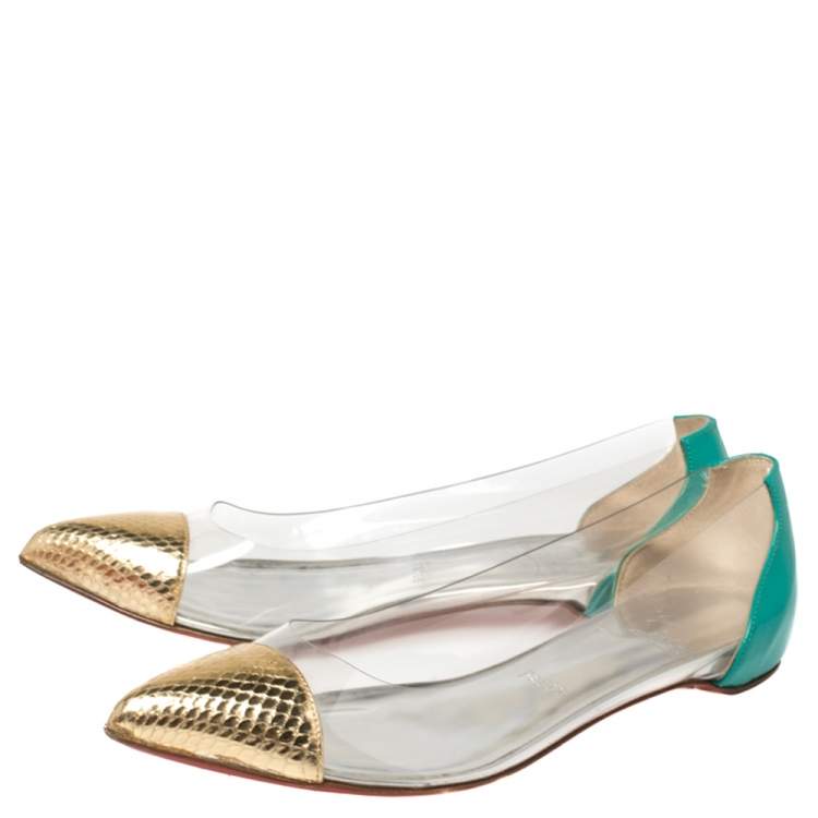 Pre Owned Christian Louboutin Tricolor Embossed Python Leather And PVC Corbeau Pointed Toe Flats Size 35.5