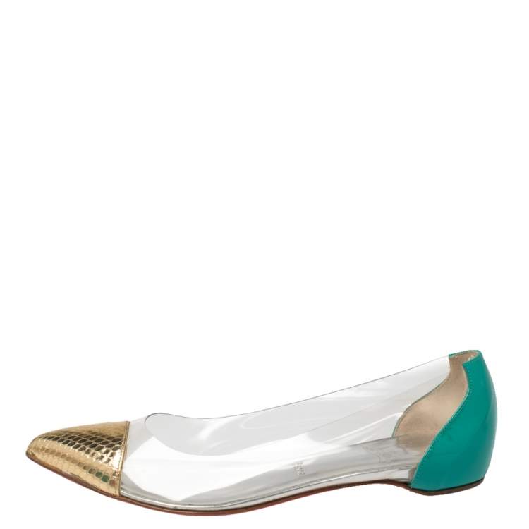 Pre Owned Christian Louboutin Tricolor Embossed Python Leather And PVC Corbeau Pointed Toe Flats Size 35.5