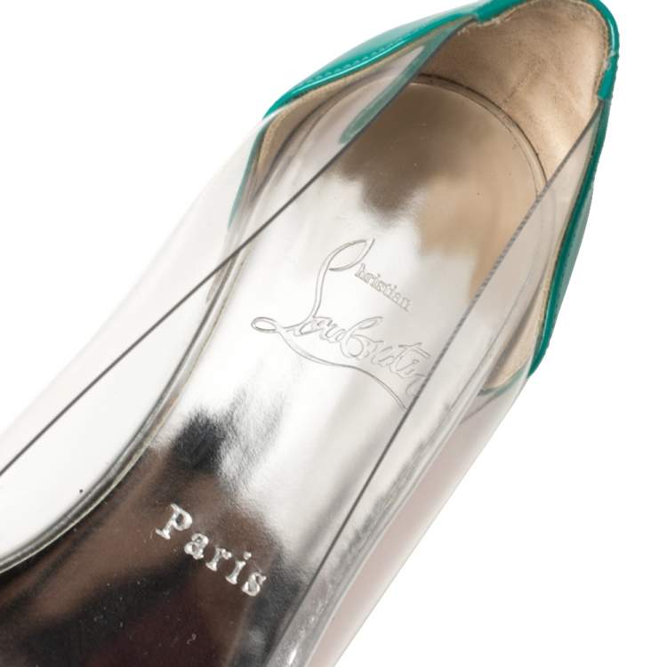 Pre Owned Christian Louboutin Tricolor Embossed Python Leather And PVC Corbeau Pointed Toe Flats Size 35.5