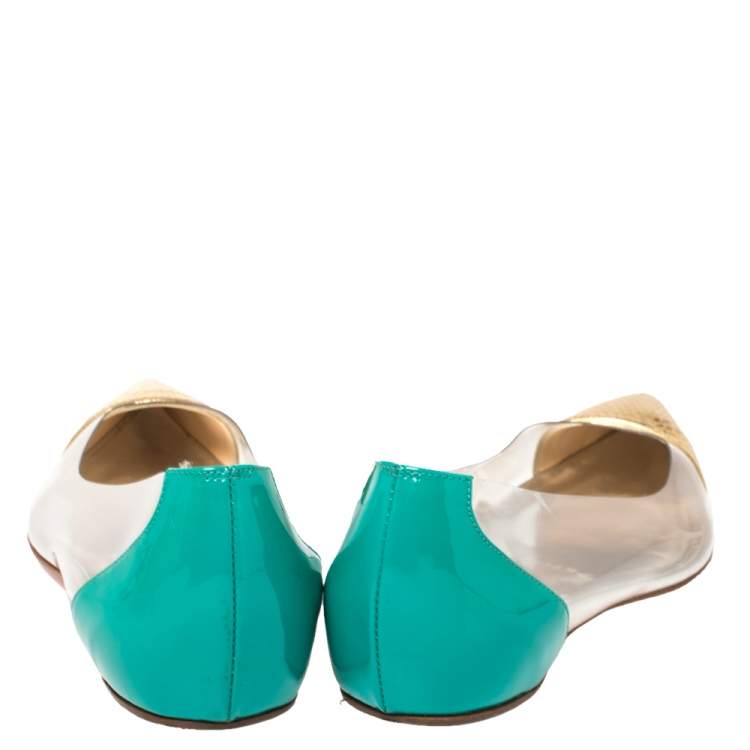 Pre Owned Christian Louboutin Tricolor Embossed Python Leather And PVC Corbeau Pointed Toe Flats Size 35.5
