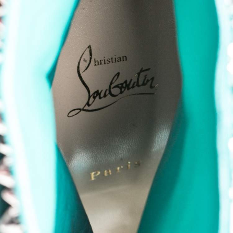 Pre Owned Christian Louboutin Green Suede Leather Guerilla Spiked Open Toe Ankle Boots Size 38.5