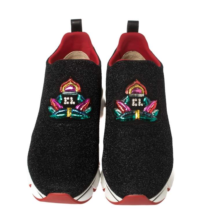 Pre Owned Christian Louboutin Black Lurex Stretch Fabric Crestirun Donna  Sneakers Size 37