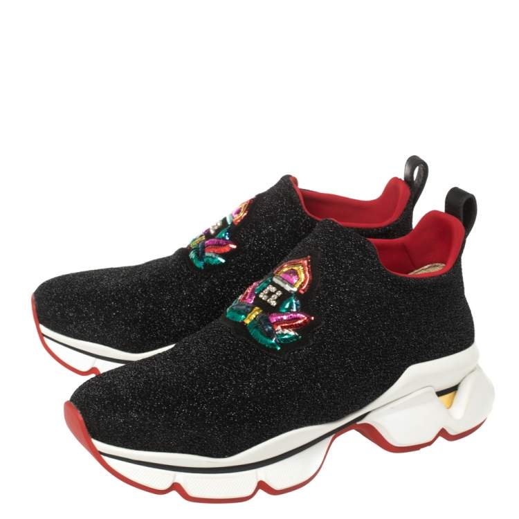 Pre Owned Christian Louboutin Black Lurex Stretch Fabric Crestirun Donna  Sneakers Size 37