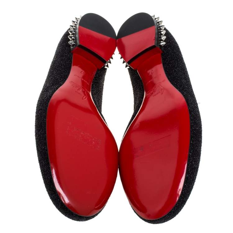 Pre Owned Christian Louboutin Black Shimmering Fabric Smoking Slippers Size 37