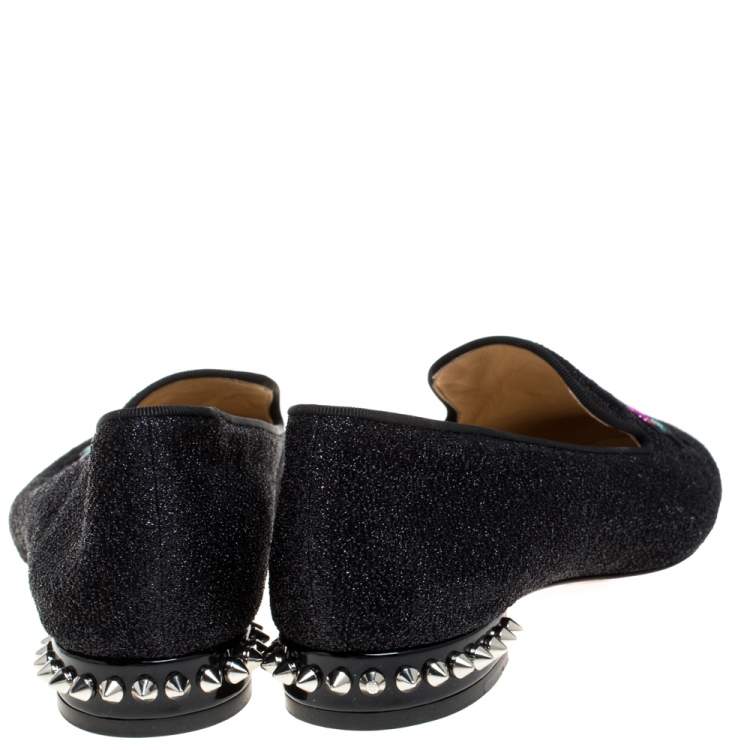 Pre Owned Christian Louboutin Black Shimmering Fabric Smoking Slippers Size 37