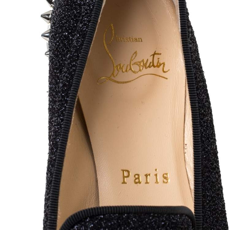 Pre Owned Christian Louboutin Black Shimmering Fabric Smoking Slippers Size 37