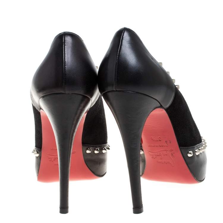 مملوكة مسبقًا Christian Louboutin Black Leather and Suede Astraqueen Booties Size 37.5