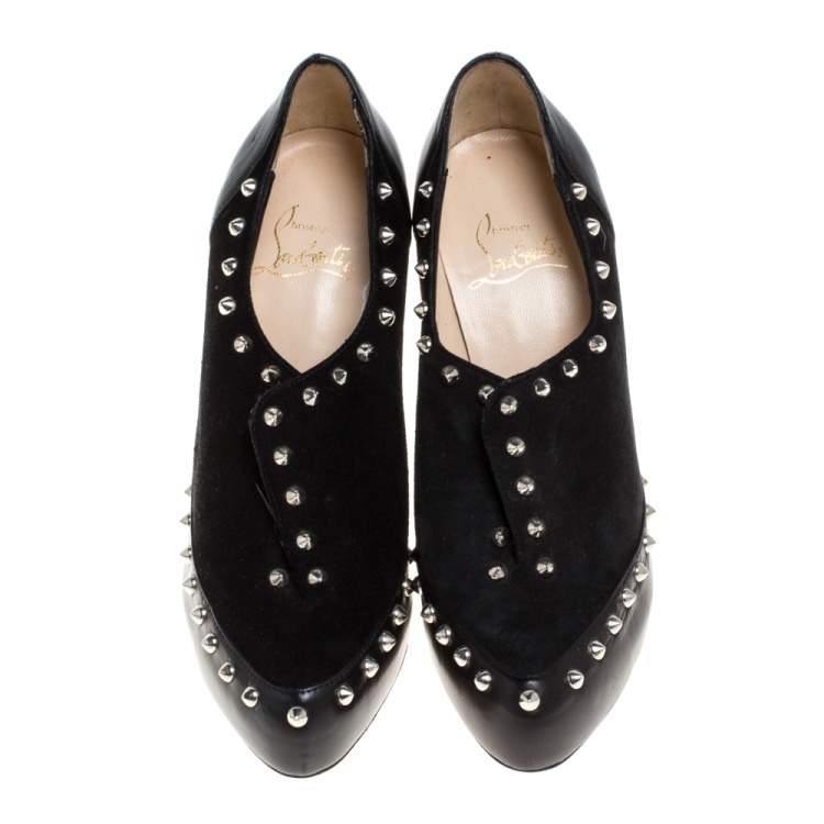 مملوكة مسبقًا Christian Louboutin Black Leather and Suede Astraqueen Booties Size 37.5