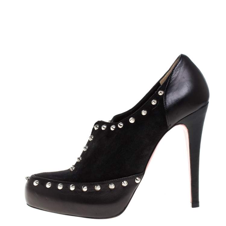 مملوكة مسبقًا Christian Louboutin Black Leather and Suede Astraqueen Booties Size 37.5