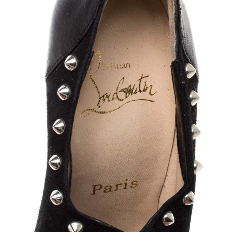مملوكة مسبقًا Christian Louboutin Black Leather and Suede Astraqueen Booties Size 37.5