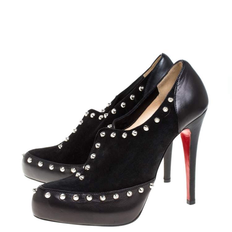 مملوكة مسبقًا Christian Louboutin Black Leather and Suede Astraqueen Booties Size 37.5