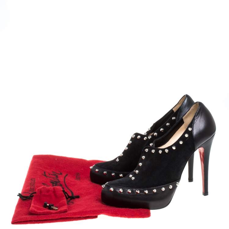 مملوكة مسبقًا Christian Louboutin Black Leather and Suede Astraqueen Booties Size 37.5